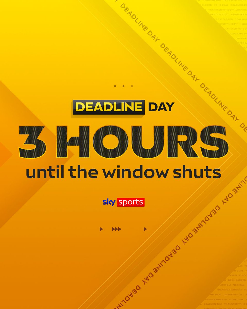 SkySportsNews's tweet photo. 🚨Just under three hours until the transfer window shuts 🚨 https://t.co/cRwNP1RZSj
