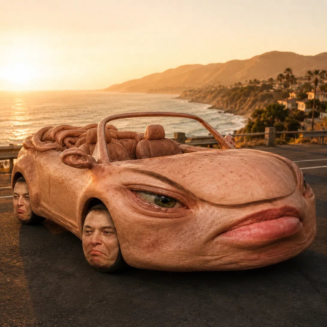 usedteslaRH's tweet photo. took the roadster out on PCH last night. first time since 2019.

top folds down but it dont fold all the way. it bunches up back there.
i pulled over at the overlook and she just sat lookin at the water

i dont think she wanted to go back https://t.co/NPMazePaFv