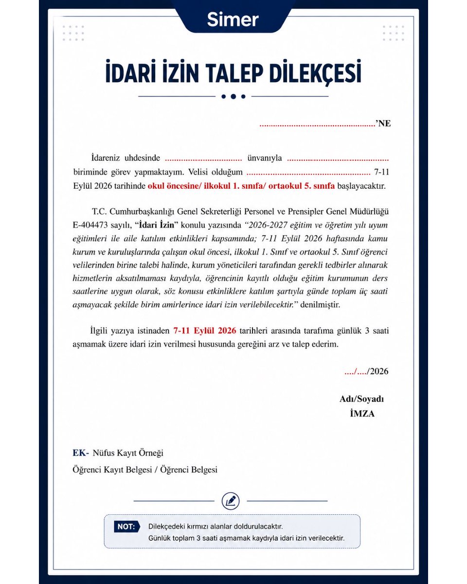 simerhukuk's tweet photo. İDARİ İZİN İÇİN ÖRNEK DİLEKÇE https://t.co/7vYaRrKQQd