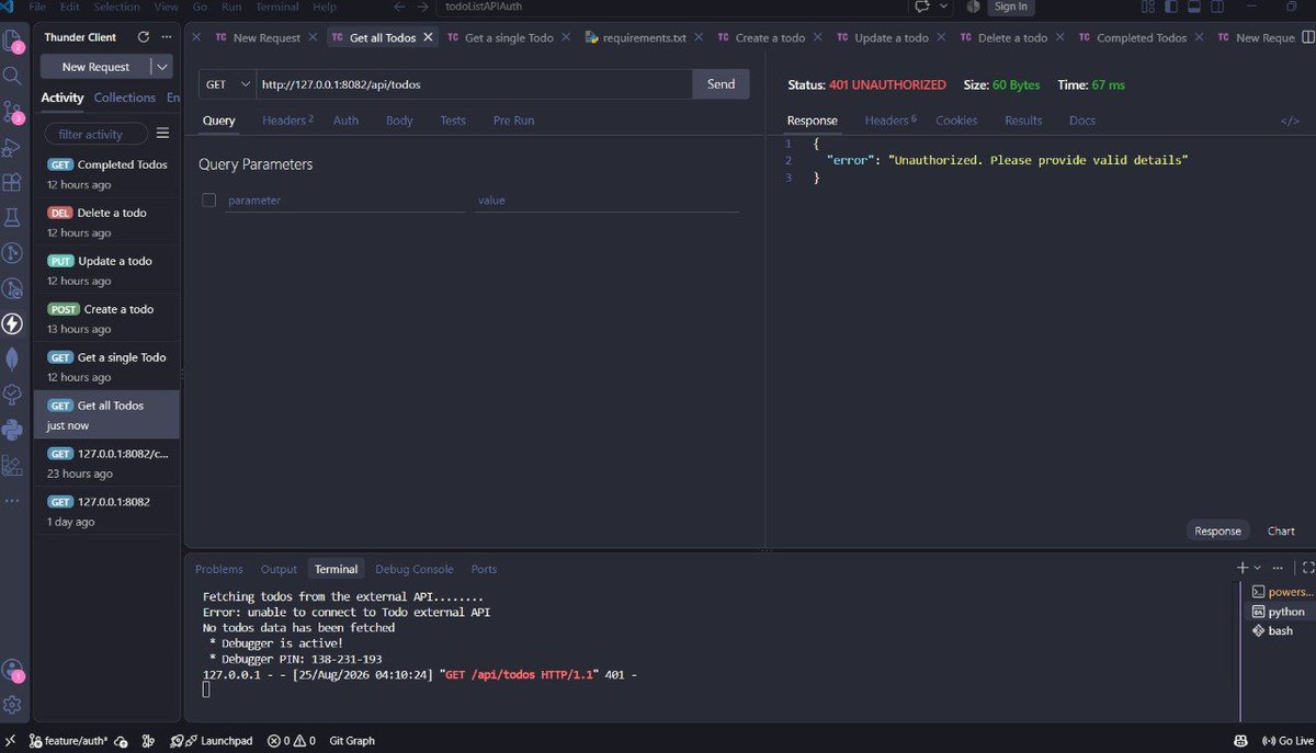 TizihMarkMarko's tweet photo. The API supports full CRUD operations, with authentication &amp; authorization ensuring users can only access their own todos

This is one of the starter projects I built while learning, &amp; it’s another step forward in my backend dev journey

#TechieVersity #ShowingUpWithTechieVersity https://t.co/38bFHqXCkJ