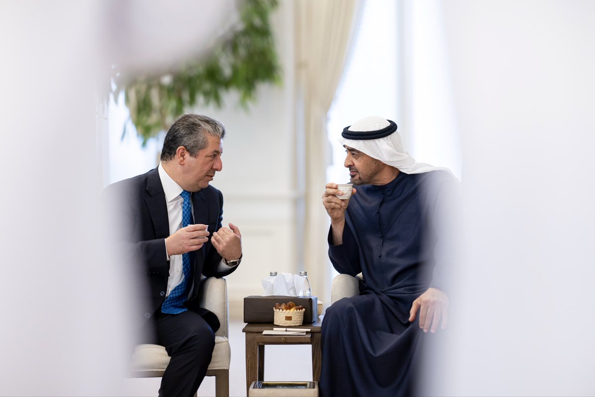 masrourbarzani's tweet photo. In Abu Dhabi, I discussed with my brothers HH Sheikh @MohamedBinZayed and HH Sheikh @HHShkMohd developments in the region. 

We condemned the recent attacks on the UAE and stressed the need to maintain peace and stability.

We also agreed to further expand on the partnership between the Kurdistan Region and the UAE.