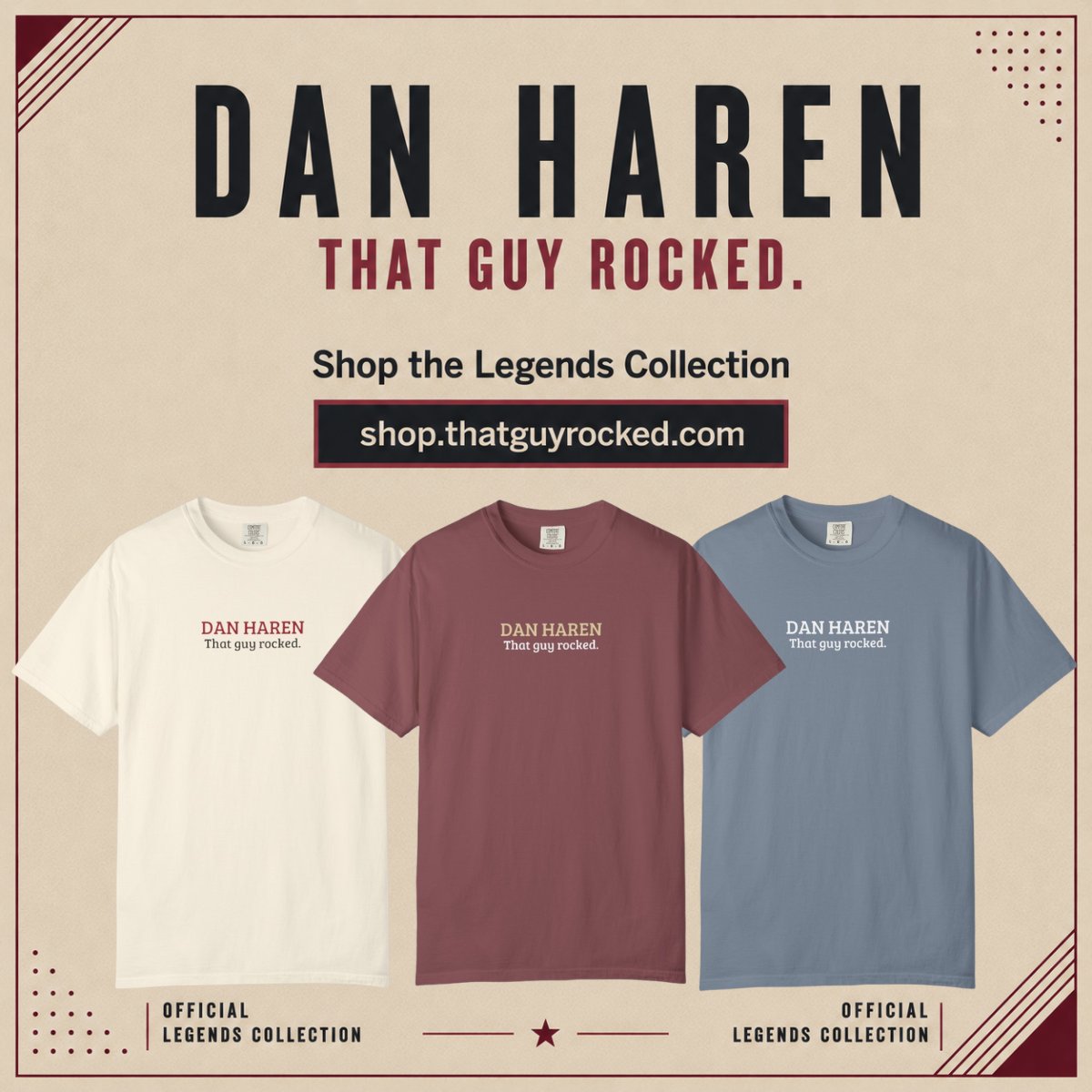 ThatGuyRocked's tweet photo. Dan Haren rocked. 

We teamed up with the 3x MLB All-Star @ithrow88 for a "That Guy Rocked" shirt, with proceeds benefitting Let Them Play Baseball - a nonprofit supporting youth baseball.

MLB fans, shop here: https://t.co/y8xd7HQuV8