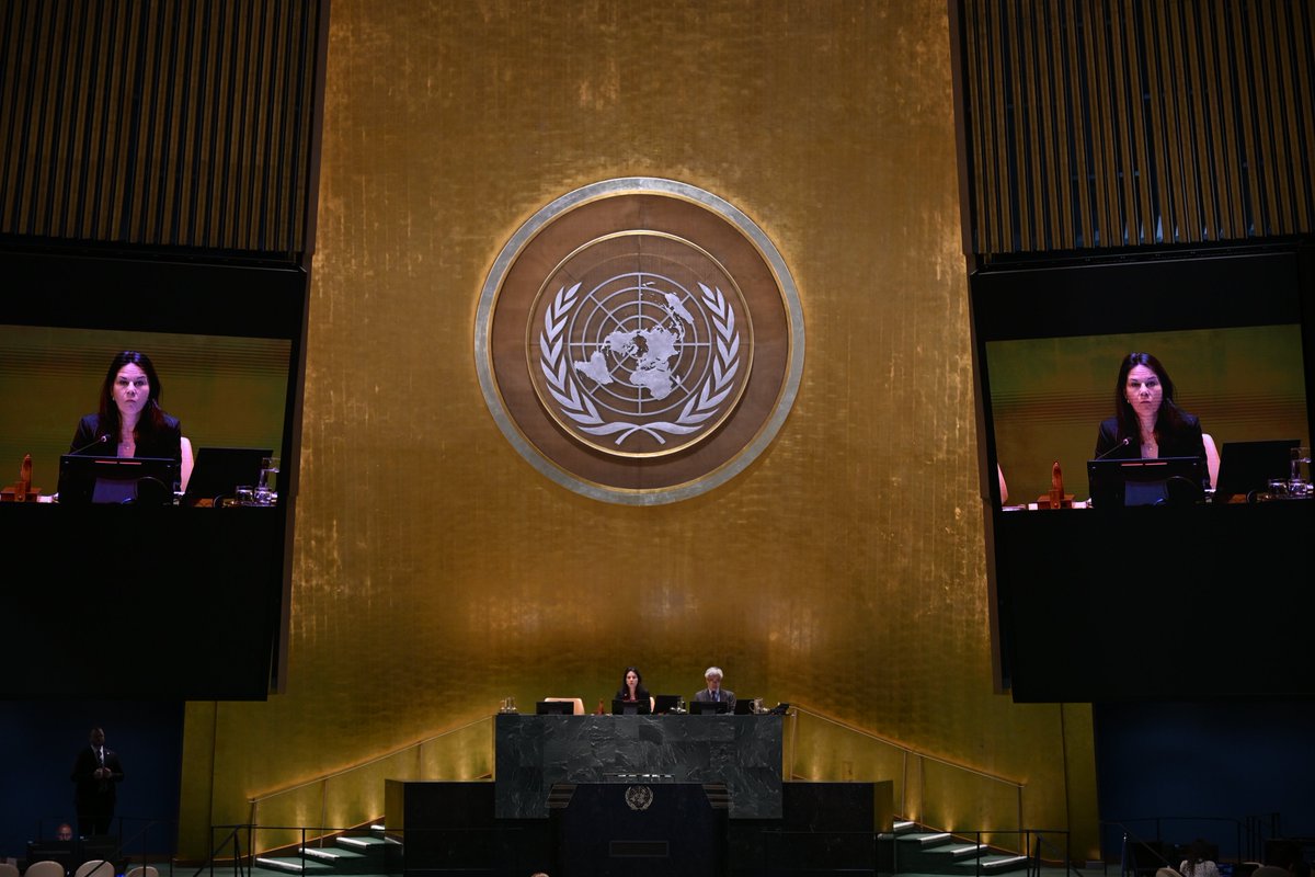 UN_PGA's tweet photo. Four and a half years since the full-scale invasion of Ukraine, the human toll continues to rise. During the first half of 2026, civilian casualties were 114% higher than during the same period in 2024. Behind every number is a human life, with a face and a name.
At the General Assembly, we reaffirmed the urgent need for a comprehensive, just and lasting peace in Ukraine, consistent with the UN Charter. The UN Charter protects all of us, but only when all of us are prepared to protect the Charter.