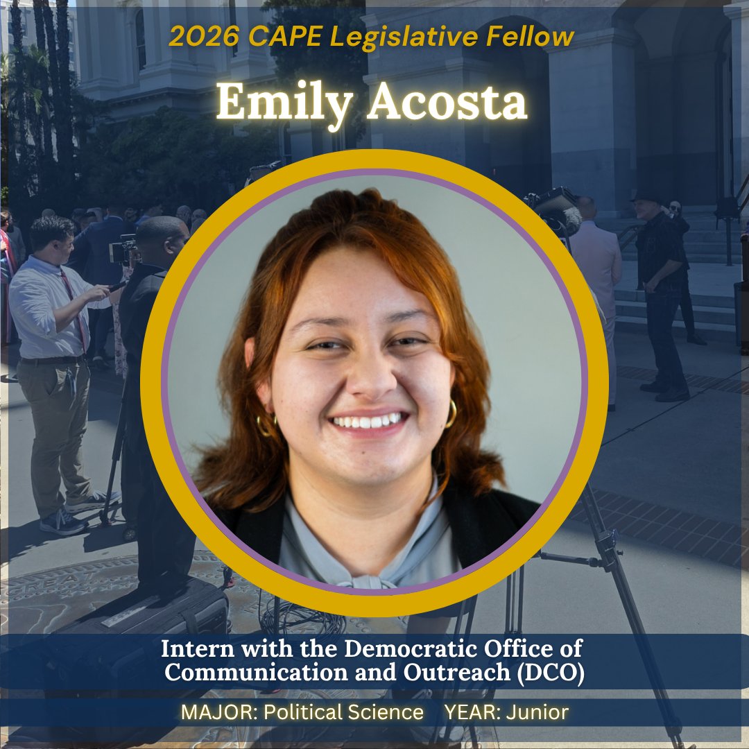 UCMercedCAPE's tweet photo. Meet Emily Acosta, a Political Science student who spent the summer in Sacramento as part of the CAPE Legislative Fellows Program, interning with the Democratic Office of Communication and Outreach (DCO). Congratulations, Emily!
#CAPEFellowsprogram #CAPEUCMerced #ucmerced https://t.co/m3LEfyla1s