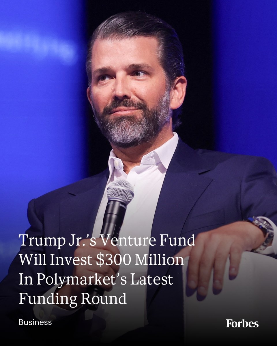Forbes's tweet photo. Donald Trump Jr.-linked venture fund, 1789 Capital, is leading a new round of funding for Polymarket at a valuation of $21 billion, according to multiple reports, in a move that comes amid an increased push by states to regulate betting on these platforms. https://t.co/SsE92ewQZT
📸: Ian Maule/AFP via Getty Images
