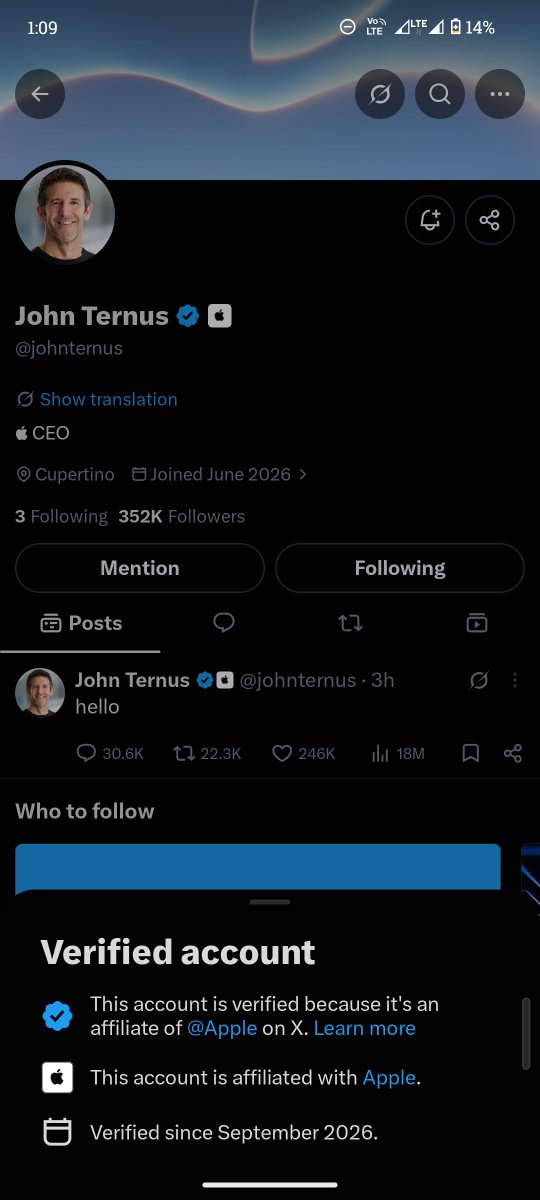 AVKVimal's tweet photo. Just few hours  and simple hello... @johnternus Has reached 352k+ follower... https://t.co/C7YBeM7QFR