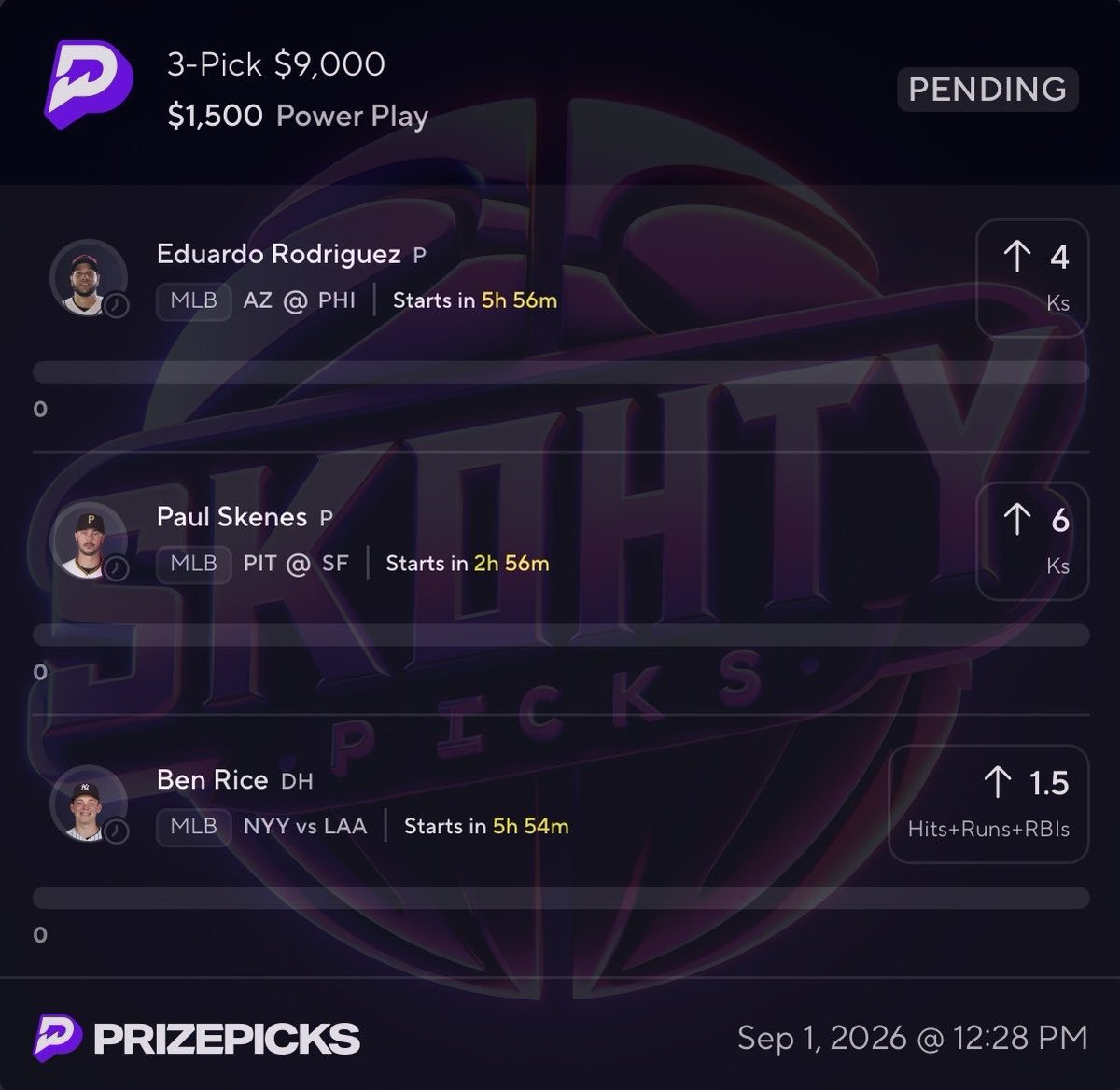 SkohtyDFS's tweet photo. $999 to a FOLLOWER who likes when we cash⬇️

MLB MEGA MUKE☢️

❤️ if you are tailing ⬇️

#Prizepicks #Gambling𝕏 #SkohtyPicks  #MLB https://t.co/KFdQClHx7S