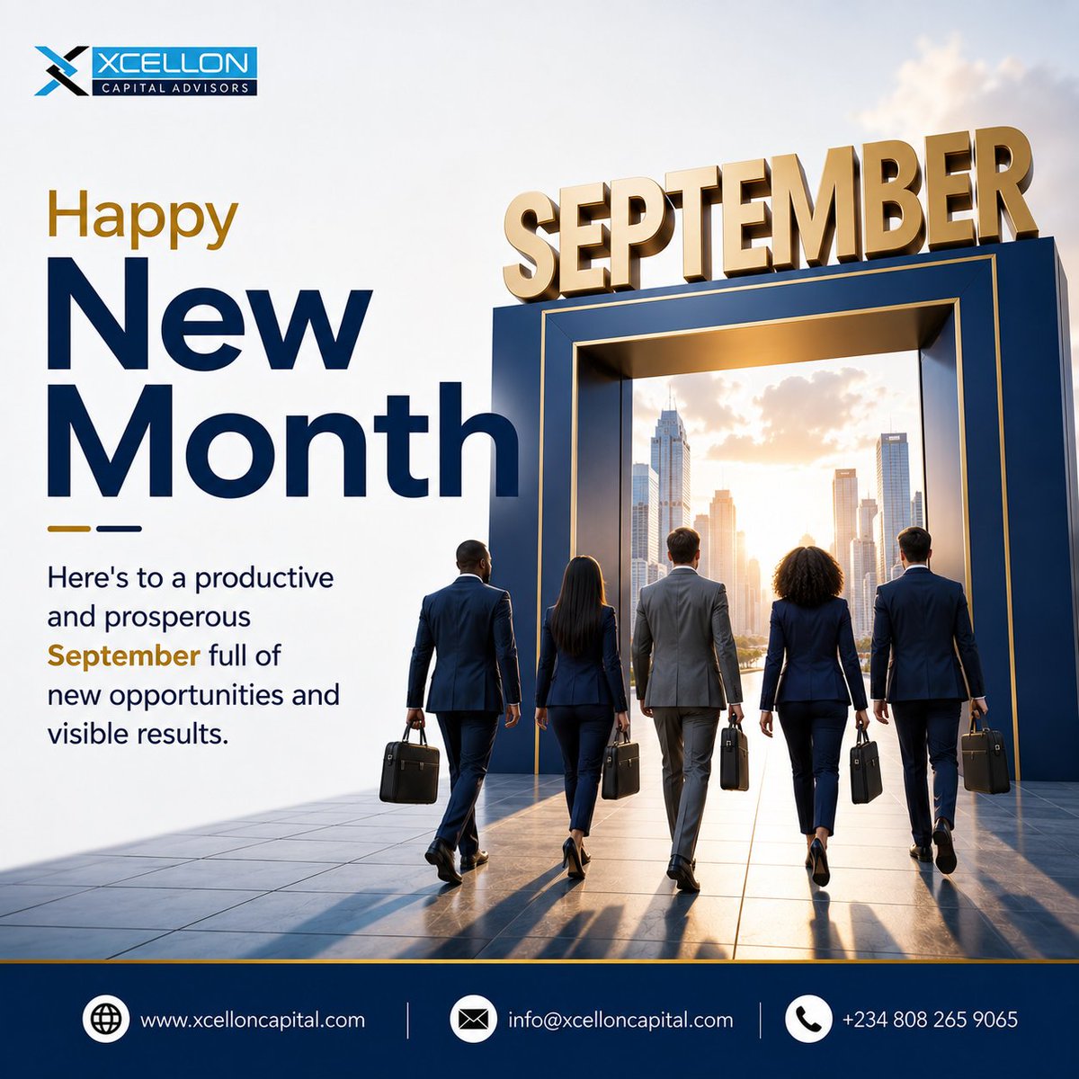 XcellonCapital's tweet photo. Month wey go sweet, na from Day 1 you go feel am😁💯

Welcome to a productive and profitable September. 

We wish you the best and the best of this Month alone.
Cheers!

#Xcellon #business #HNM #September #advisoryfirm #xcelloncapitaladvisors #advisors #businesspartners #finance https://t.co/TrgvmVwHng