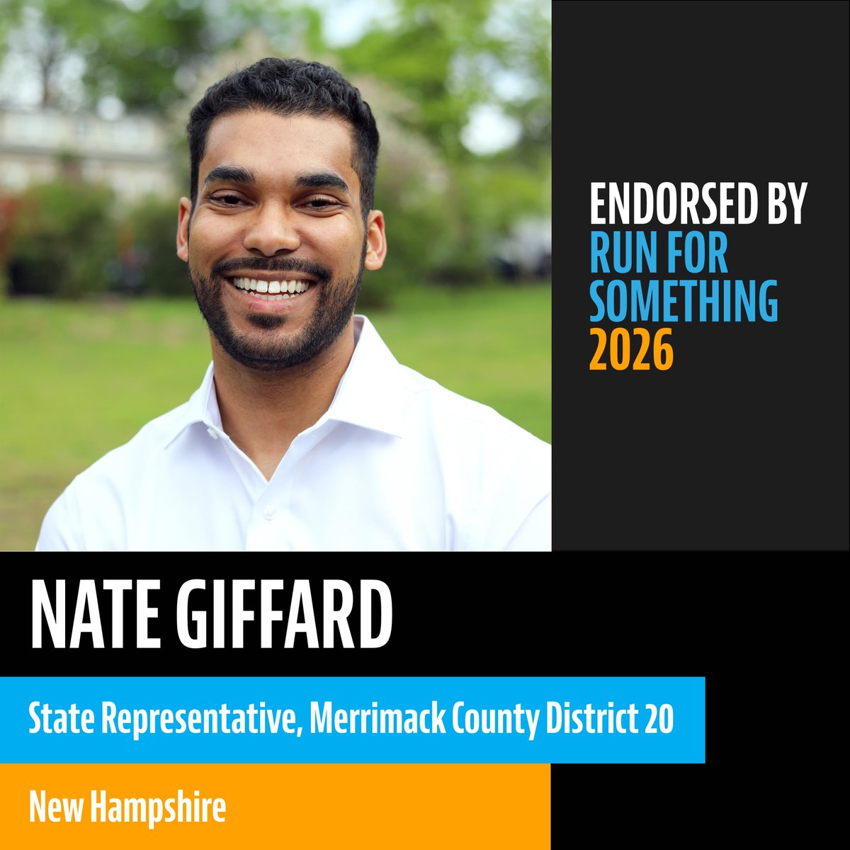 runforsomething's tweet photo. @charlenewang @stephenjpost @MAFarrington @DaqaviseWinston @DerekCampIN @LevinforIowa @atysthrnbelle @Taigan4Dist54 We’re proud to endorse Nate Giffard for New Hampshire State Representative, Merrimack County District 20! Nate is running so every family has a fair shot at thriving. https://t.co/tSQwz9U7lb