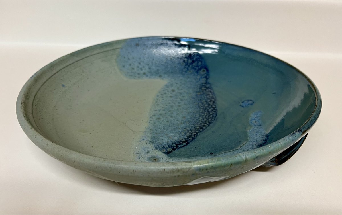 melostrom's tweet photo. New platter in tornado sky and Mediterranean blue. Really liking this glaze combination. #pottery🌪️🌊💚 https://t.co/mFLmxBQK8F