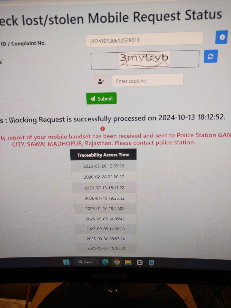 Unique_Kamlesh's tweet photo. @BhajanlalBjp @RajCMO @PoliceRajasthan @RajPoliceHelp @RailMinIndia @RailwaySeva CEIR ID 202410130612528011 पर 26-05-2026 तक Traceability Access है, फिर भी मोबाइल बरामद नहीं हुआ। कई बार शिकायत के बावजूद जवाब नहीं मिला। कृपया CM स्तर से संज्ञान लेकर कार्रवाई करवाएं। https://t.co/LAU2RIuyzP