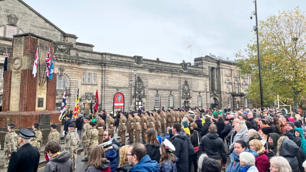 PaulEmbery's tweet photo. I'm not being flippant here, but if Stoke-on-Trent really was (as some claim) a roaring multicultural success, then why is attendance at annual Remembrance Sunday events in the city drawn almost exclusively from one demographic? (All photos below from recent years.)
Wouldn't all sections of the community wish to commemorate those who died fighting fascism?
If the city were genuinely a model of integration, with all cultures routinely mixing freely and happily, surely a major annual civic event such as this would be a microcosm of the wider community, right?
So why isn't it?
Could it possibly be that the picture isn't quite as rosy as is being asserted?
Or perhaps its promoters believe that the "success" of multiculturalism is measured not by things like common social norms and traditions, and a shared national story and inheritance, but simply by how many different cuisines are served up on the high street or the friendliness of the Eastern European chaps who wash their car.
Which, to my mind, is a pretty shallow way of looking at things.
