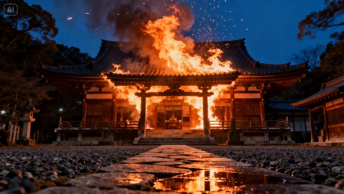 oidonhagouda's tweet photo. I am tired of writing the same sentence.

Another temple burned in Japan today.
Seianji. Yamaguchi. September 1.

Now look at this year.

January 15. Suga Shrine. Fukuoka.
February 7. Horengi. Ehime.
February 13. Hotoji. Ehime.
February 20. Shorinji. Yamaguchi.
April 24. Renshoji. Toyama.
April 27. Urufushine Shrine. Mie.
May 6. Atago Shrine. Niigata.
May 16. Daihoji. Toyama.
May 20. Daisho-in. Hiroshima.
June 1. Senjuji. Kyoto.
June 9. Arima Inari. Kobe.
June 11. Tanainado Inari. Hiroshima.
June 13. Shokoji. Hokkaido.
June 14. more shrines in Hiroshima.
June 30. Entsu-ji. Saga.
August 3. Korinin at Kodaiji. Kyoto.
August 18. Sairinji. Saga.
August 21. Nishinomiya Shrine. Hyogo.
August 31. a shopping street next to Ise Jingu.
September 1. Seianji. Yamaguchi.

Every time the same line comes back.
Cause under investigation.

How many wooden halls have to go black
before someone treats this as a pattern
instead of bad luck.
