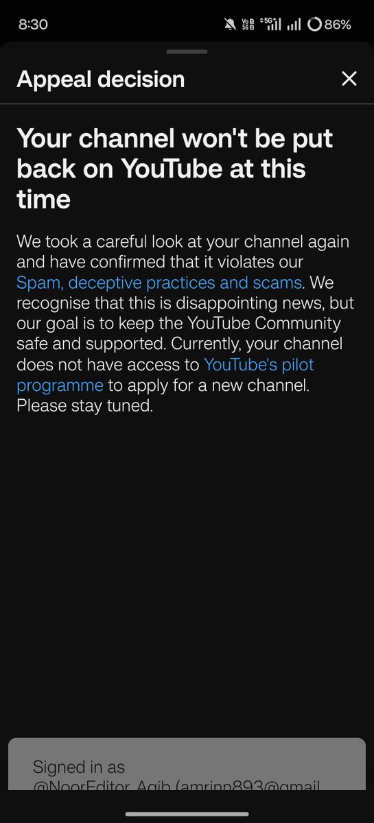 mdaqibug5t's tweet photo. Hello YouTube Team,

My channel @NoorEditor_Aqib was removed under the Spam, deceptive practices and scams policy. I believe this may have been a mistake. Please kindly review my channel manually once again and restore it if possible.

Thank you for your support. https://t.co/LNVg4EbGWJ
