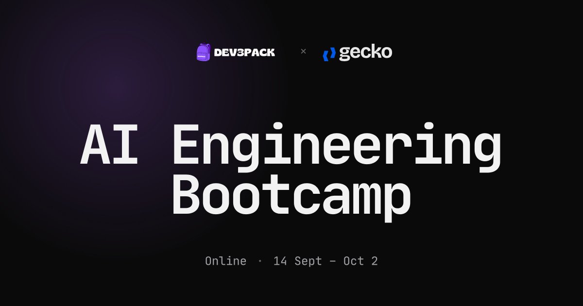 dev3pack's tweet photo. AI Engineering Bootcamp - Last Call 🚨

This your last chance to join our 3-week intensive program to become an AI engineer, in collaboration with @us3Gecko

We have already received over 500 applications from 65+ countries 🌎

Apply by September 6 👇
https://t.co/HYb38jjlg0 https://t.co/QbUsIjEklJ