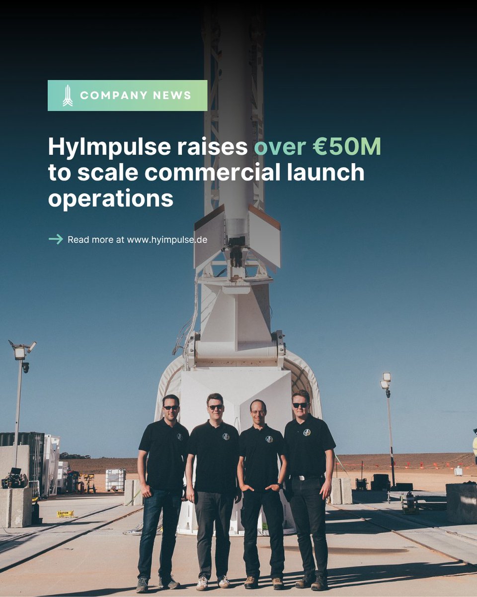 HyImpulseTech's tweet photo. We are proud to announce that #HyImpulse has secured 𝗼𝘃𝗲𝗿 €𝟱𝟬 𝗺𝗶𝗹𝗹𝗶𝗼𝗻 in a 𝗦𝗲𝗿𝗶𝗲𝘀 𝗔 𝗘𝘅𝘁𝗲𝗻𝘀𝗶𝗼𝗻 round, bringing our total equity and public funding to 𝗺𝗼𝗿𝗲 𝘁𝗵𝗮𝗻 €𝟭𝟮𝟱 𝗺𝗶𝗹𝗹𝗶𝗼𝗻.

This milestone reflects the strong confidence of our investors in HyImpulse's technology, team, and vision for strengthening Europe's sovereign access to space. With an 𝗼𝗿𝗱𝗲𝗿 𝗯𝗼𝗼𝗸 𝗲𝘅𝗰𝗲𝗲𝗱𝗶𝗻𝗴 €𝟯𝟱𝟬 𝗺𝗶𝗹𝗹𝗶𝗼𝗻 and growing international demand for independent launch capabilities, this funding will accelerate the commercialization of our SR75 suborbital rocket and SL1 orbital launch vehicle, powered by our proprietary hybrid propulsion technology.

We thank our investors, partners, and the entire HyImpulse team for their trust and commitment. Together, we are building the next generation of European launch services. 🚀

Read the full press release here: https://t.co/DbDPBamVis