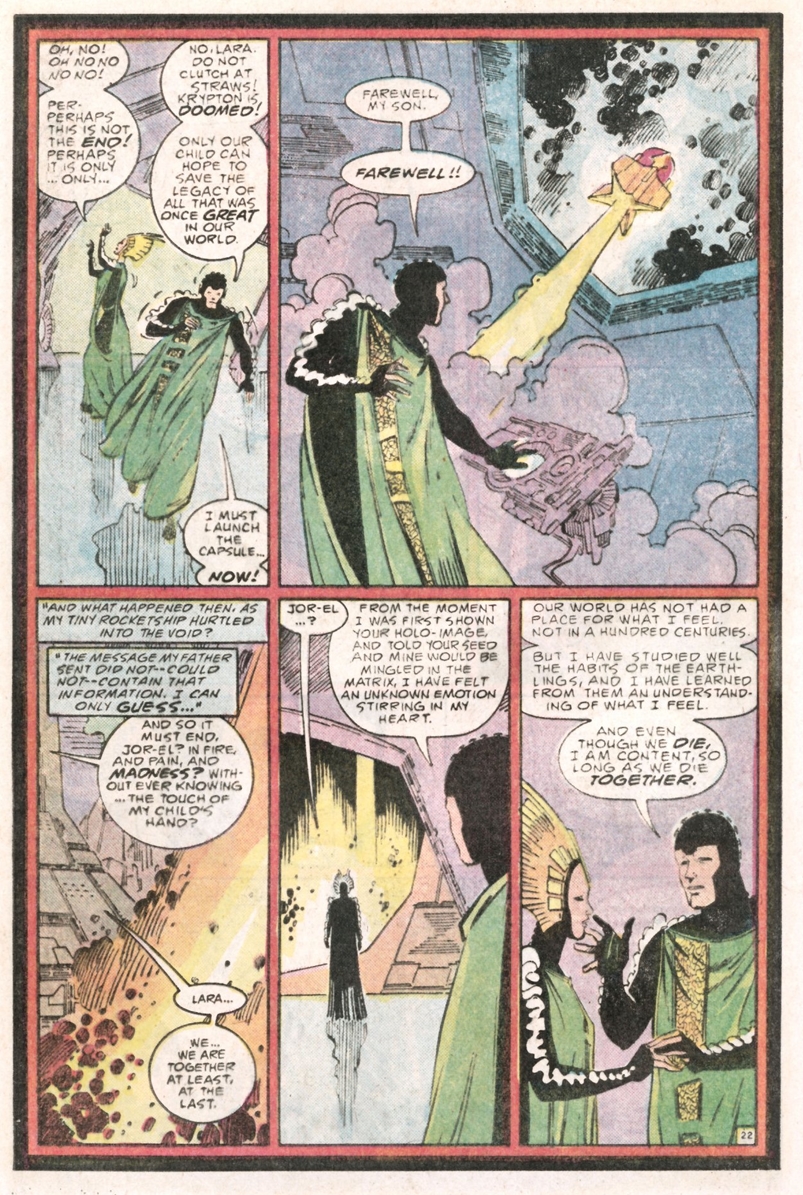 KevinWolffart's tweet photo. #MikeMignola inked by #CarlosGarzon WOK4 - Jor-El fills Lara in on Krypton's fate. The tremors and "green death" are due to the creation of a new radioactive metal due to the last war. Krypton is doomed so they send their son off to Earth saving him from their fate. The End https://t.co/v7KfCMeZ1v