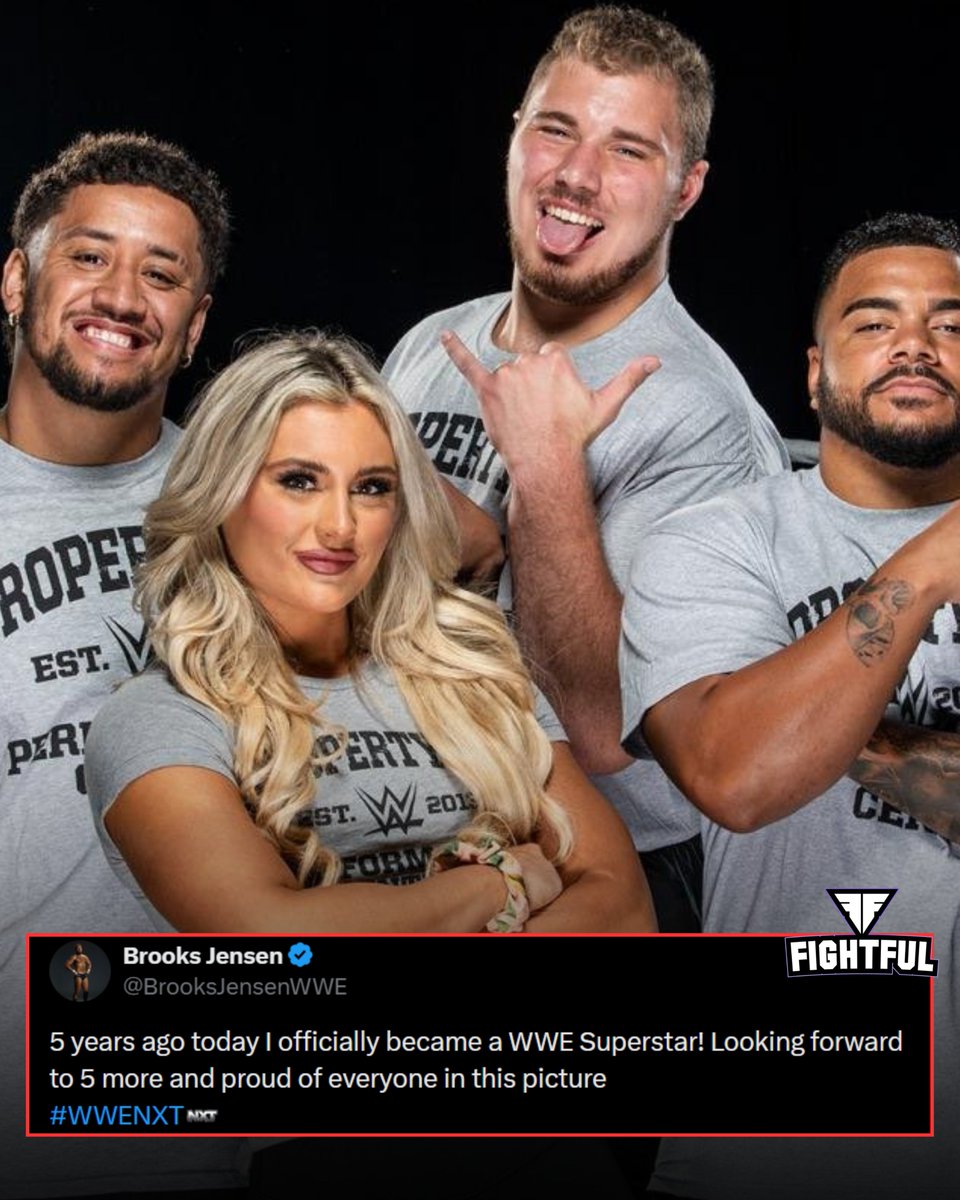 Fightful's tweet photo. Brooks Jensen celebrates the 5th anniversary of becoming a WWE wrestler. https://t.co/XPj9RJVMT6