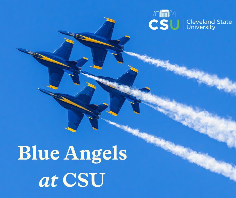 CLE_State's tweet photo. The @BlueAngels are coming to Cleveland for this weekend’s air show, and they’re making a stop at CSU. ✈️

Join Blue Angels pilots and team members on Friday, Sept. 4, from 8:30–9:30 a.m. in the Student Lounge on the third floor of the Student Center for a presentation and discussion.

Also, you will see some planes flying overhead this week close to campus as practices get underway ahead of the @CleAirShow, Sept. 5–7.