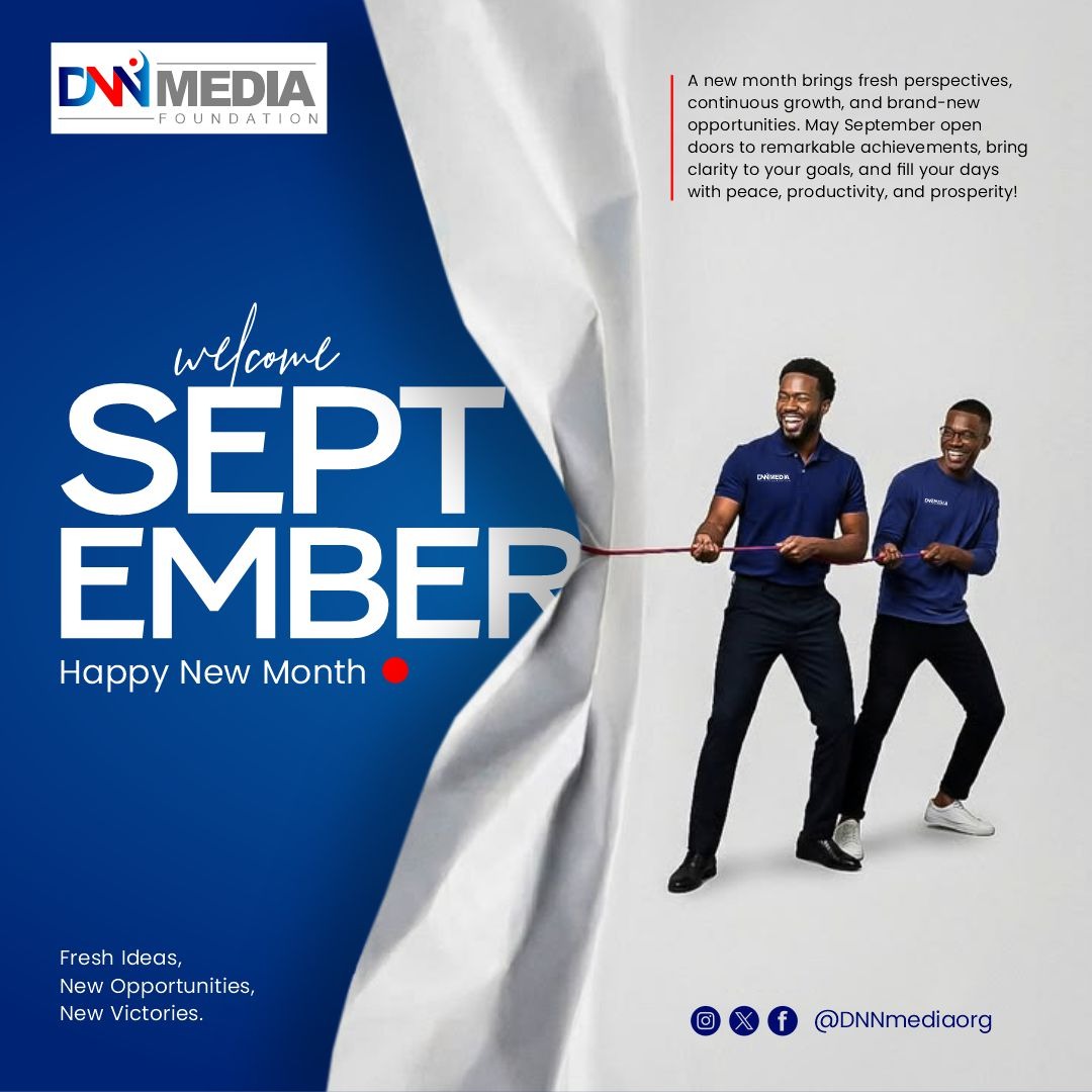 DNNMediaOrg's tweet photo. September is here!💙A new month brings fresh ideas, new opportunities and bigger possibilities. 
May it bring you clarity, growth, peace and new victories. Keep moving, keep growing, keep making an impact. Happy New Month from DNN Media Foundation! #WelcomeSeptember @DNNnewsradio https://t.co/U2sfO2XPsI