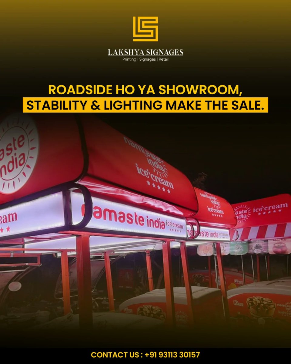 BstAcrl's tweet photo. From roadside visibility to showroom impact, the right signage, strong structure, and lighting drive attention and sales. Lakshya Signages builds displays that help your brand stand out and sell stronger. https://t.co/S2HjZdAOZo