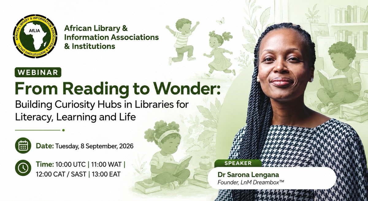 AfLIACon's tweet photo. You cannot afford to miss our next webinar, which promises lots of new ideas and approaches to learn and adopt for the benefit of your user communities.

Details and registration:
https://t.co/aMe5qZc7Kd https://t.co/9ccOFJQo97
