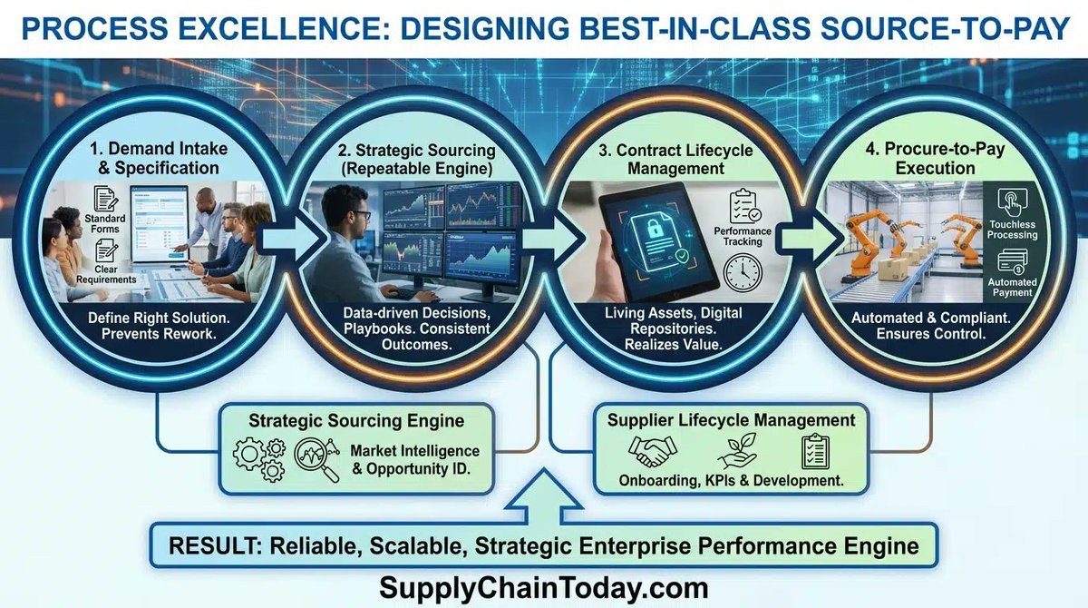 SupplyChainBlog's tweet photo. Process Excellence – Designing Best-in-Class Source to Pay. 🚀
In top procurement organizations, process excellence unites people & tech for better results. Learn more: https://t.co/OEWRiy2iqy
#SupplyChain #Procurement #ProcessExcellence #AI #Automation https://t.co/gu662rmfqt