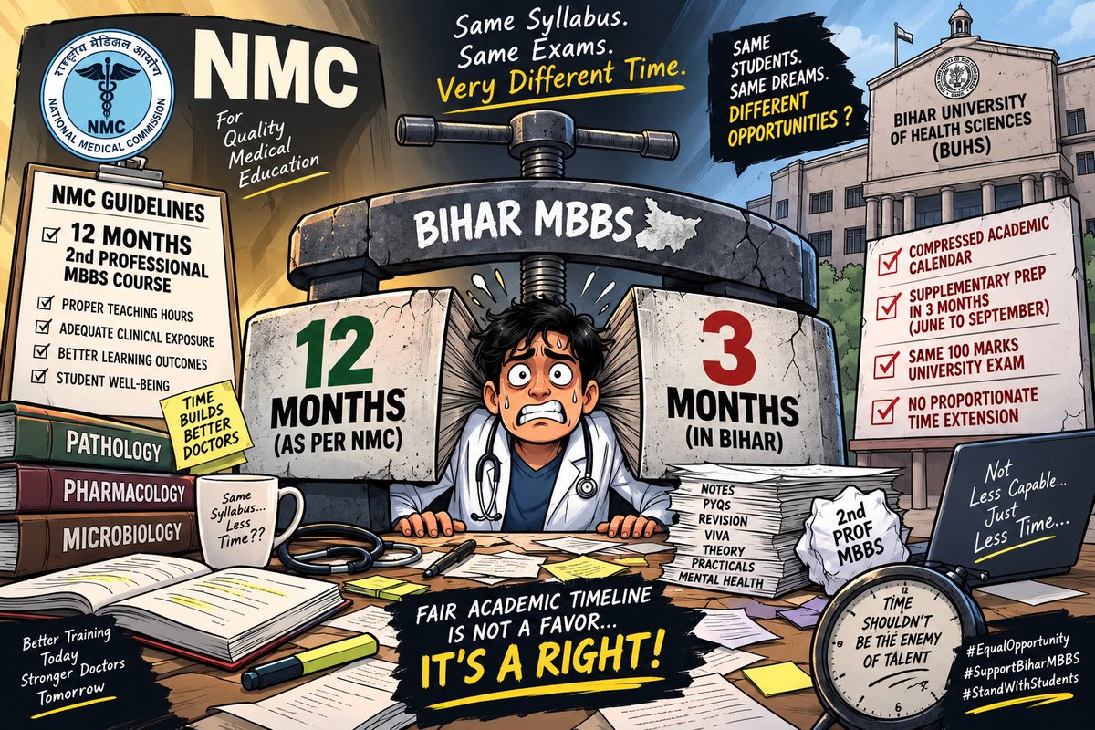 its_ashishk184's tweet photo. A doctor’s education cannot be rushed. An entire year of academics is being squeezed into a few months, leaving students struggling to learn, revise and prepare. Our future deserves better.
@NMC_BHARAT @MoHFW_INDIA @MSAI_India @official_aimsa 
#postponeBUHSExam https://t.co/UZeAMVDilu