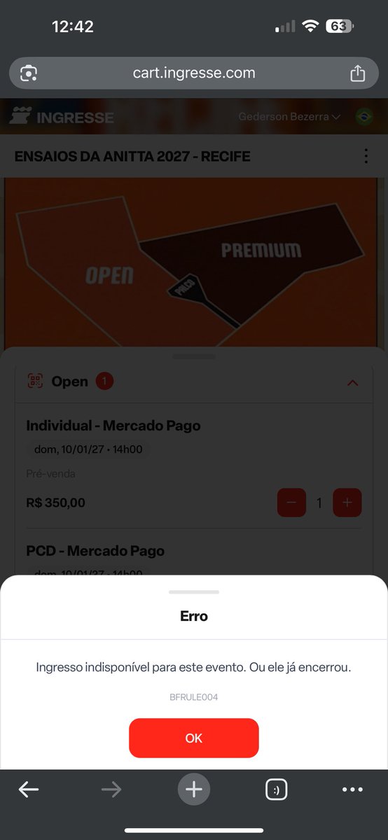 eugeder's tweet photo. Estava comprando, deu erro. Quando atualizou os ingressos ja estavam esgotados. Pqp #ensaiosdaanitta https://t.co/SaLRxGX0xJ