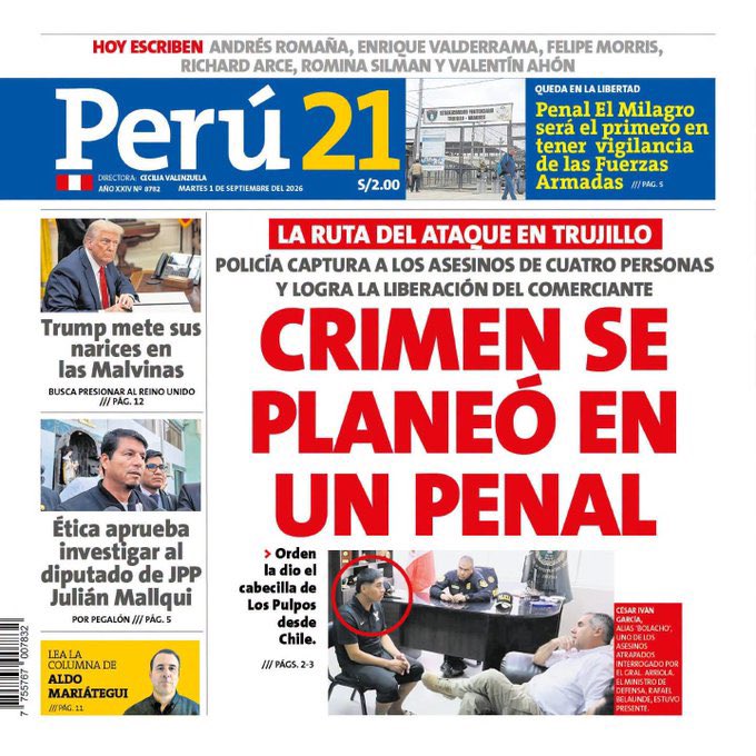 eloymarchan's tweet photo. Lección 1 del curso Introducción al periodismo: duda siempre de la fuente oficial.
En “Perú 21” parece que nunca la aprendieron.
Hoy ponen en portada y dedican tres páginas a la versión del Gobierno de Keiko Fujimori sobre el ataque en Trujillo y su llamado “plan de seguridad”. https://t.co/FwtcbI7ZMh