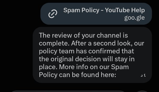 f7zll's tweet photo. Could you please tell me exactly what activity or content on my channel was considered a violation? My channel was completely empty, so I would really appreciate knowing what specifically triggered the Spam, Deceptive Practices &amp; Scams enforcement.@TeamYouTube https://t.co/aA4pl7N9C0