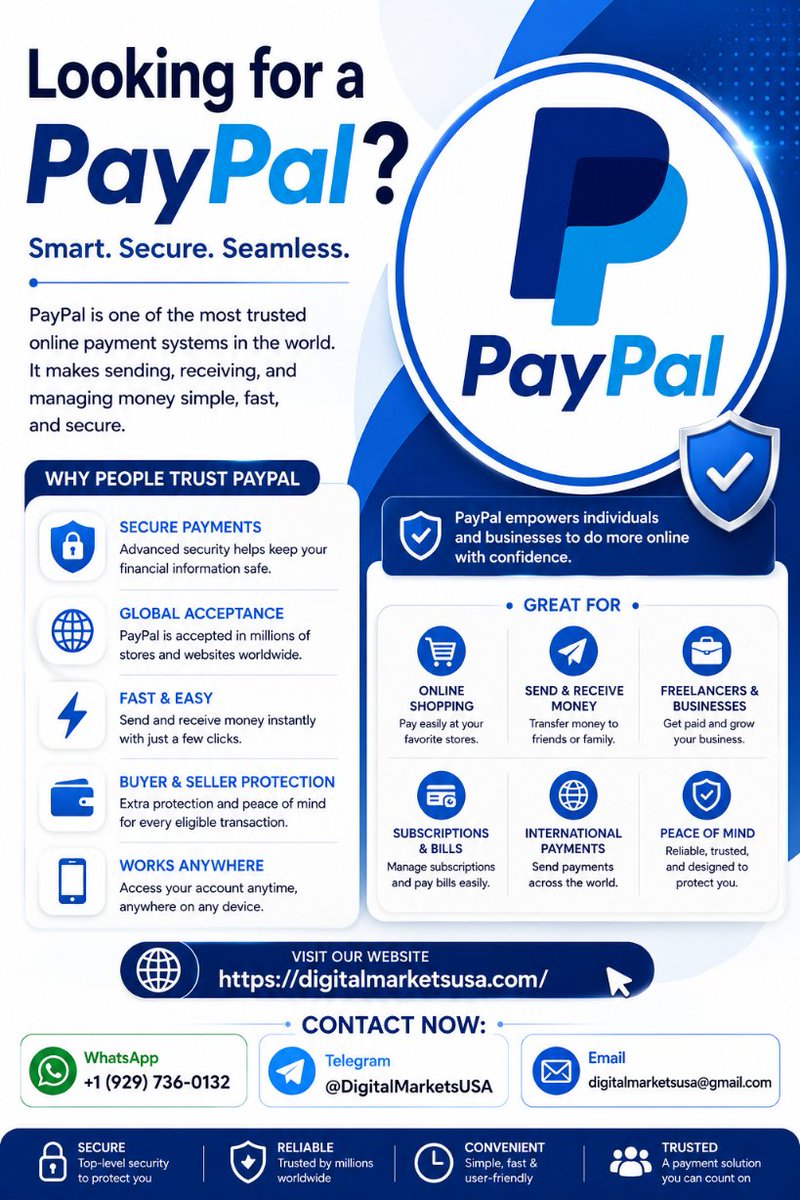JohnSmithdtdc's tweet photo. Buy Verified PayPal Accounts  

Contact Now:
WhatsApp: +1 (929) 736-0132 Telegram: @DigitalMarketsUSA Email: digitalmarketsusa@gmail.com

  #BuyVerifiedPayPalAccounts #VerifiedPayPalAccounts #PayPalAccounts #PayPalAccount #PayPalOnline #PayPalVerified #PayPalSecuri https://t.co/gDi9Mf4y8T
