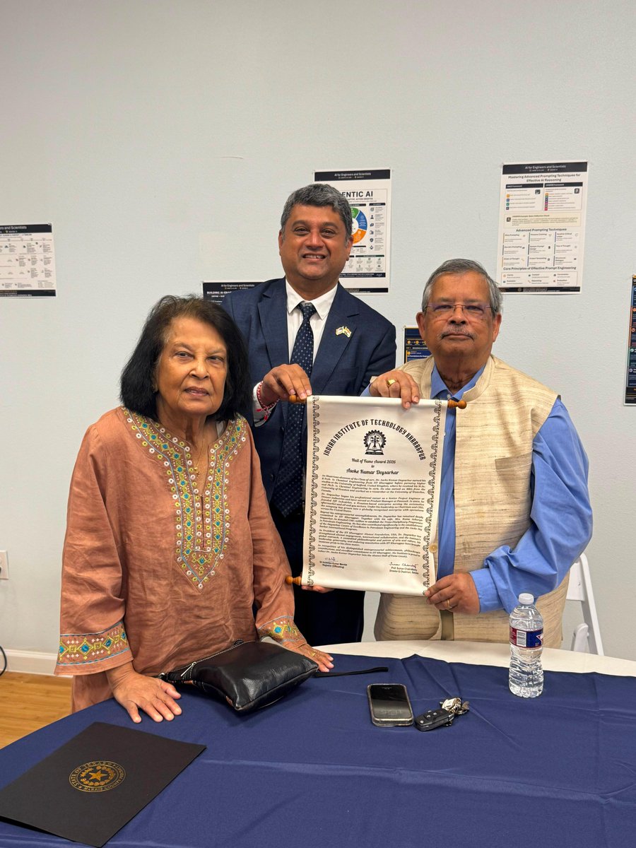 cgihou's tweet photo. Consul General D.C. Manjunath congratulated Dr. Asoke Kumar Deysarkar, distinguished alumnus of IIT Kharagpur, on being inducted into the IIT Kharagpur Alumni Hall of Fame 2026.

CG appreciated Dr. Deysarkar’s distinguished entrepreneurial journey, philanthropic contributions and longstanding commitment to his alma mater, including his efforts to advance education, research and global academic collaboration.

#IITKharagpur #IndianDiaspora #Education #IndiaInUSA #CGIHouston