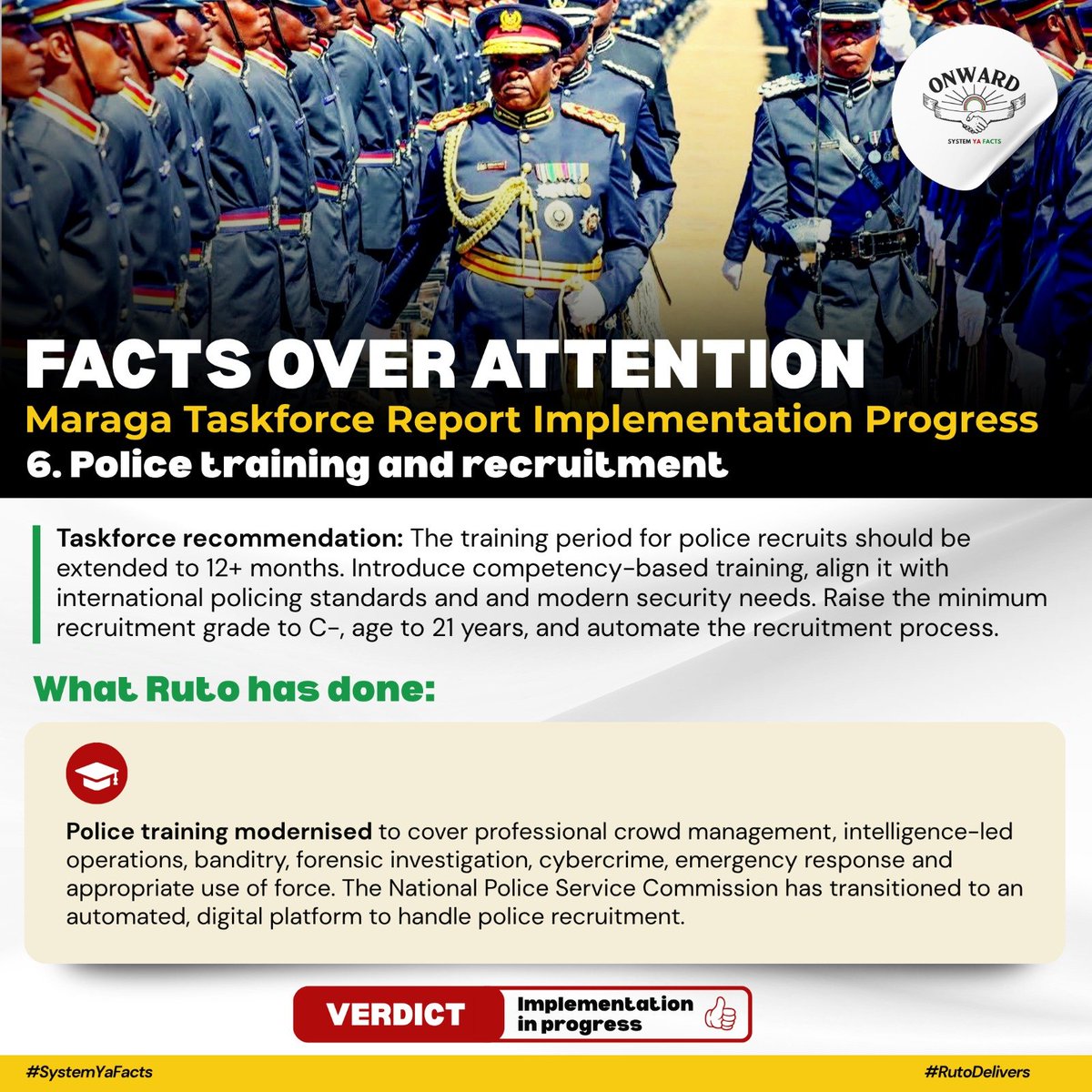 KKCommetary's tweet photo. Police training is evolving with modern policing needs, covering cybercrime, intelligence-led operations, forensic investigation and emergency response, while recruitment processes are increasingly automated for greater efficiency nationwide.
#PoliceReformsProgress
Maraga Lies https://t.co/Rw4WWwINw6