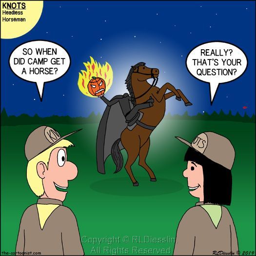 Cartoonist_Rich's tweet photo. Knots Scout Cartoon - The KNOTS Horseman -https://t.co/tucpcrrK22 #knots #cartoon #humor #scouts #camp #Halloween #headless #SleepyHallow #TeePublic #RedBubble #CafePress and the book - https://t.co/9oaYAHZYR4 https://t.co/tmcjUTiZRa