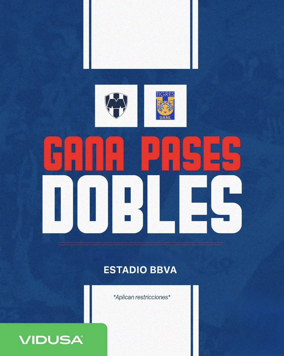 vidusacasas's tweet photo. ¡GÁNATE UN PASE DOBLE para el Clásico Regio Rayados vs Tigres! 

12 de septiembre | 7 PM | Estadio BBVA

Para participar:
• Dale like a este post
• Sigue a @vidusacasas
• Etiqueta a 2 amigos que también nos sigan

El sorteo cierra a las 12 PM. El ganador se anunciará un día antes del partido.