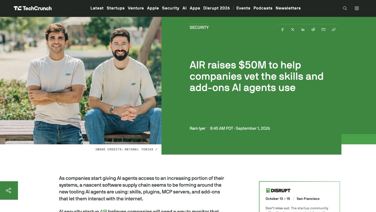 ItsYairSaban's tweet photo. Today, @air__security  comes out of stealth, and I couldn’t be more excited.

Our goal is simple: make sure your next prompt is secure.

I’m incredibly grateful to our team and investors @BogieBalkansky @DeanMeyerrr @DavidCahn6 @pat_backhouse @CaspiOmri  @Weiner_Lia 

Let’s go! https://t.co/YTLZTimWuo