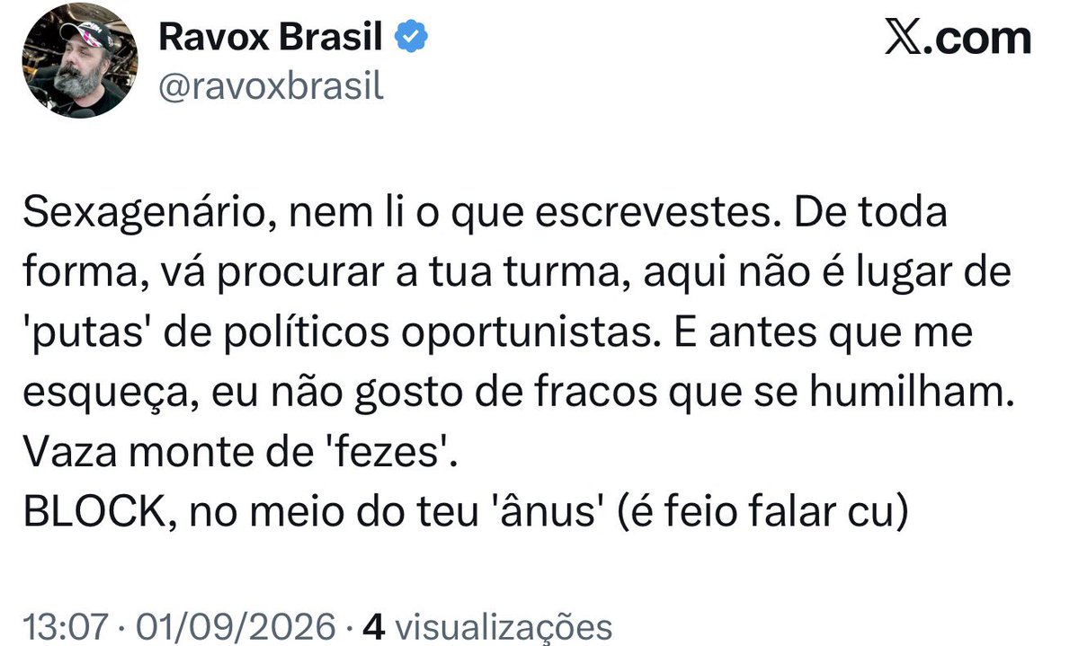 _ccastros_'s tweet photo. Vixe, tem coisas que só rindo...

Bati boca com o tal @ravoxbrasil achando que era aquele anão-travequeiro, cujo nome não me lembro.

O cara se acha esperto e não aguentou meia dúzia de questionamentos sobre o porquê de se omitir e ser covarde...

E não é que o sujeito me bloqueou?

Hahahahaha!