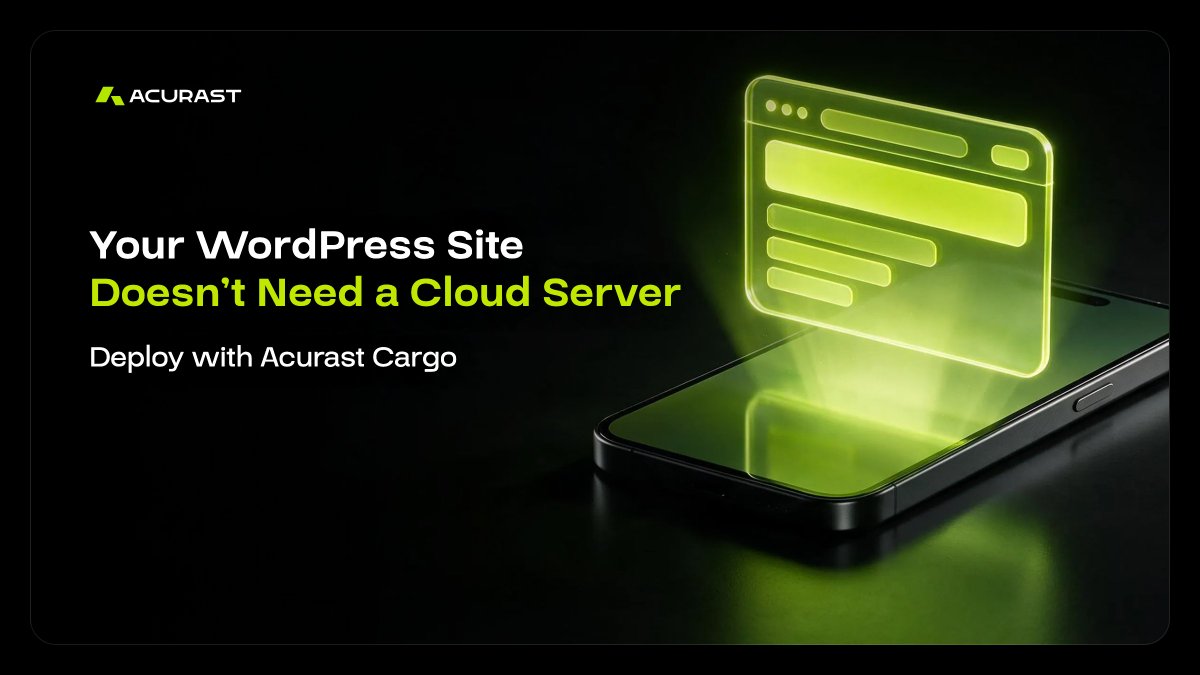 Acurast's tweet photo. WordPress wasn't built for decentralized compute. It runs on it anyway.

With Acurast Cargo, you can deploy a full WordPress site: web server, PHP, database, persistent files, all on an Acurast processor. 

No VPS, no cloud instance.

Read how: https://t.co/Ged1Ve4YQR https://t.co/C7eQWZKF2I