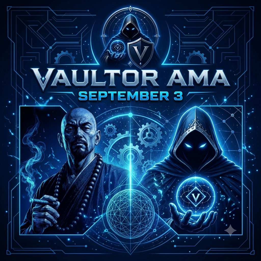 mrwhitecooks's tweet photo. VAULTOR AMA
September 3.

V0 launches September 4.

Before the next chapter begins, we're opening the floor.

• What is Vaultor building?
• Why V0?
• How does V0 connect to VLT?
• What happens after launch?
• Prediction markets. NFTs. Staking. Reputation. The roadmap ahead.

Ask the questions,
We'll answer them live.

SEPTEMBER 3, VAULTOR AMA
Then on September 4:

V0 goes live.
Genesis begins.