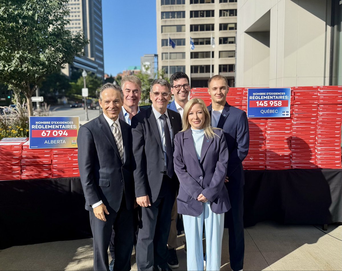 E_Duhaime's tweet photo. Jour 6

Nouvelle du jour:

Le Parti conservateur du Québec s’engage à éliminer le tiers des exigences réglementaires au Québec.

Trop de paperasse, trop de règles inutiles, trop de contrôles!

En Alberta, il y a 60,000 exigences réglementaires.

Le Québec en compte 145,958.

Deux fois et demie plus!!!

Un ménage s’impose et seul le Parti conservateur ose pour vrai!