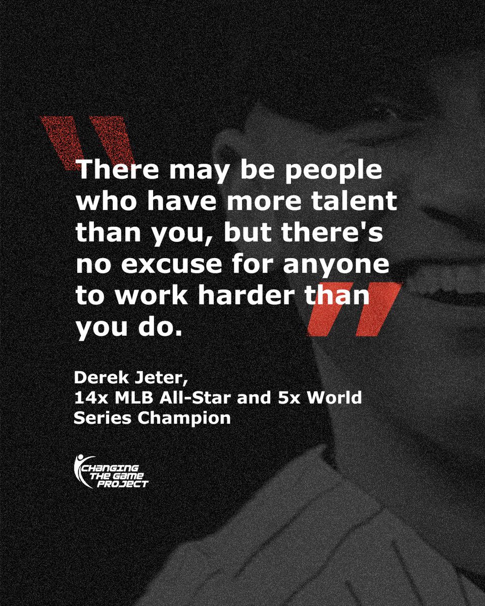 CTGProjectHQ's tweet photo. “There may be people who have more talent than you, but there's no excuse for anyone to work harder than you do.”
Derek Jeter, 14x MLB All-Star and 5x World Series Champion
Follow us for more content like this. Change the game.
#ChangingTheGame #TeamCulture #AthleteMindset https://t.co/RoYNjiUUcT