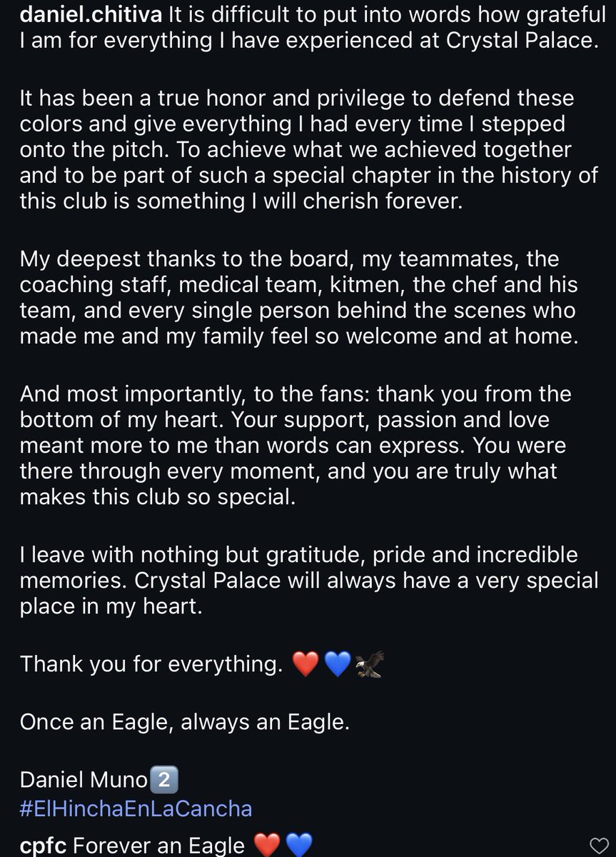 PalaceReport's tweet photo. Muñoz farewell message on insta 🥹🇨🇴 

‘Once an eagle, always an Eagle’ 🦅 https://t.co/z1cggAN0R4