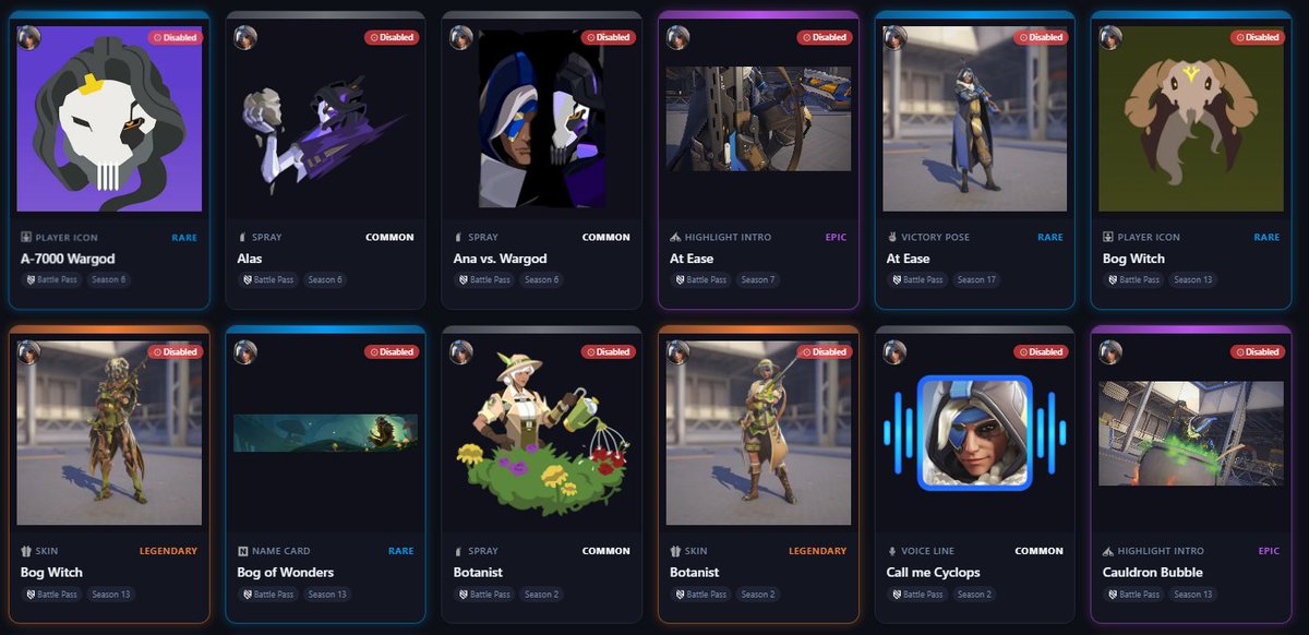 ekliipsa's tweet photo. ⭐All #Ana cosmetics returning in the unvaulted battlepasses! #Overwatch https://t.co/1YAnhyirbo