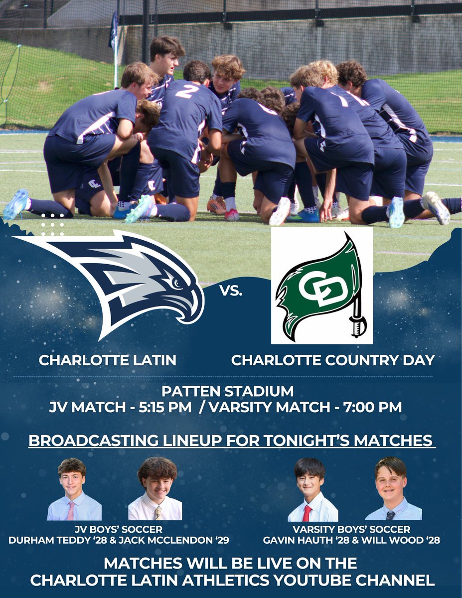 CLS_Hawks_HMP's tweet photo. Great soccer matches tonight in Patten Stadium as our Hawks Soccer teams will host Charlotte Country Day to open up conference play. 

Both matches will also be live on our YouTube channel. 

#GoHawks #LTCR https://t.co/tft12ZJnJm