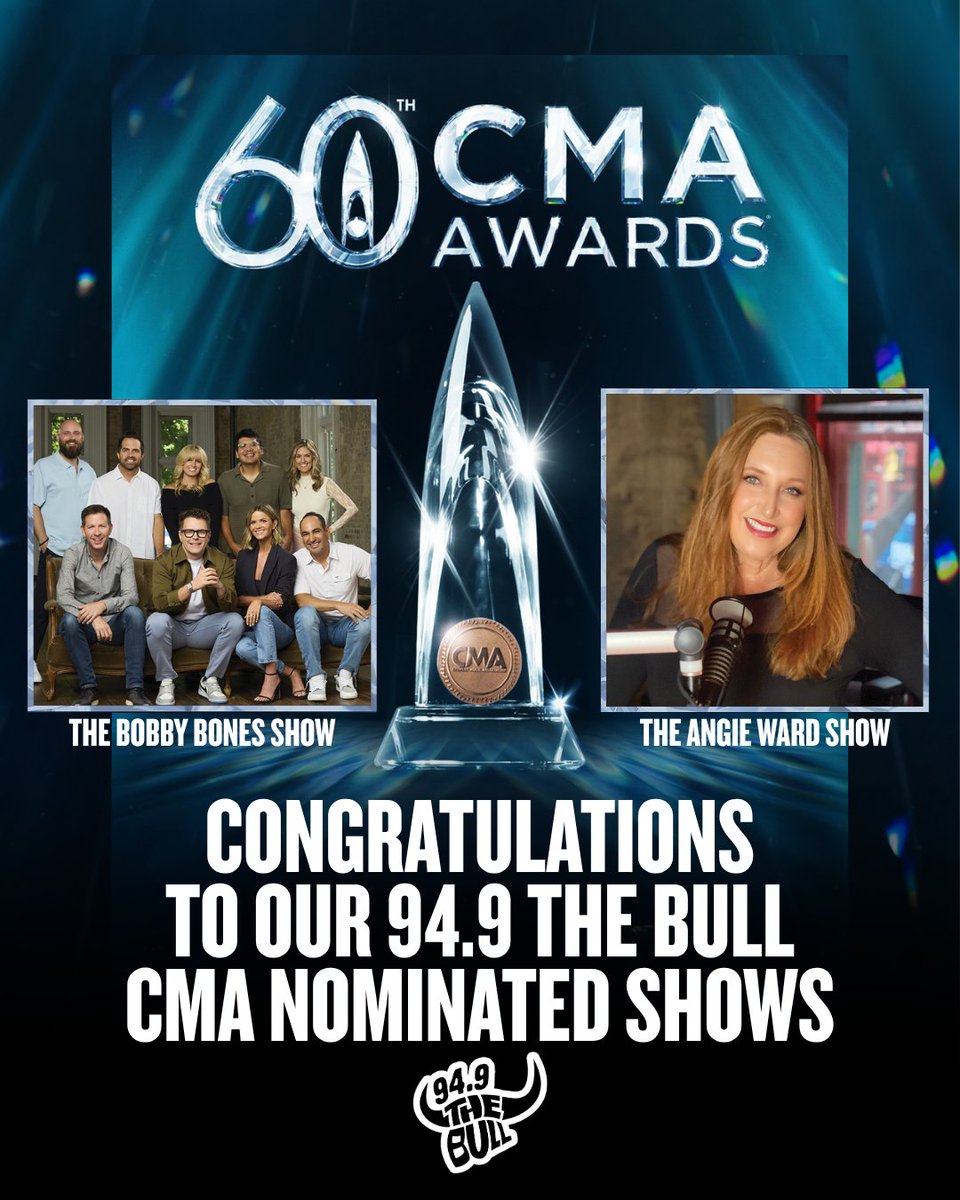 949TheBull's tweet photo. Congratulations to 94.9 The Bull’s morning show, The Bobby Bones Show and midday host, Angie Ward on their just announced CMA Nominations! https://t.co/LcO786jJgH