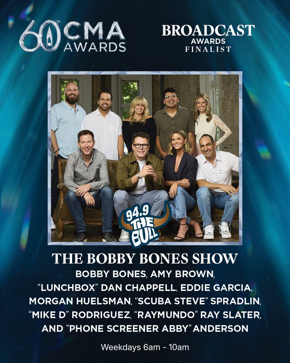 949TheBull's tweet photo. Congratulations to 94.9 The Bull’s morning show, The Bobby Bones Show and midday host, Angie Ward on their just announced CMA Nominations! https://t.co/LcO786jJgH