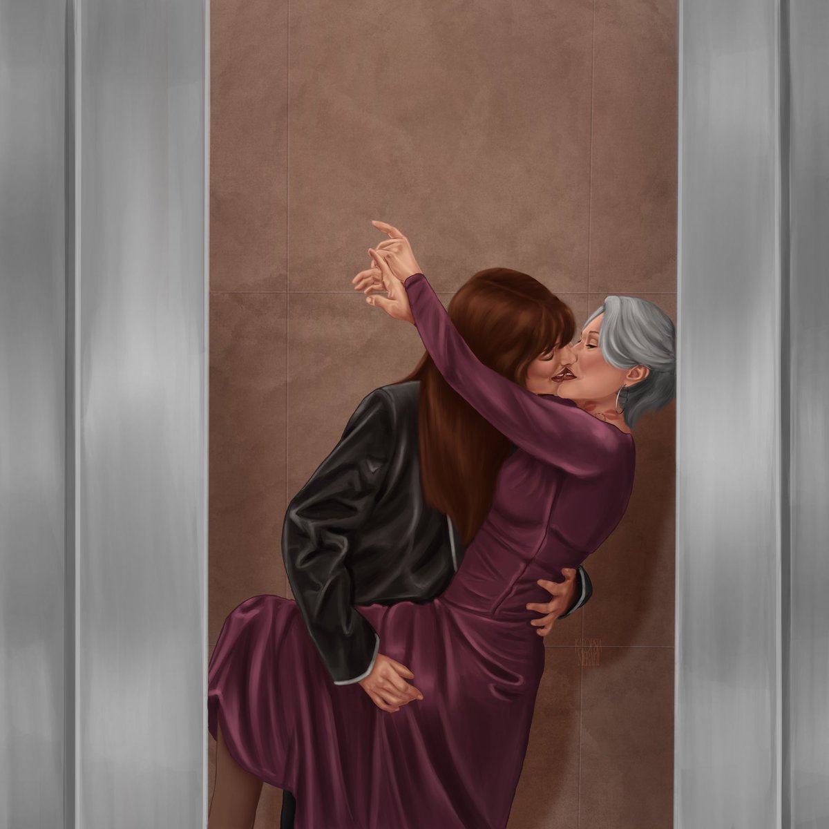 kalopsiamerakii's tweet photo. #MIRANDY making out or perhaps they had an urgent meeting in the elevator https://t.co/cU3VT62dfA