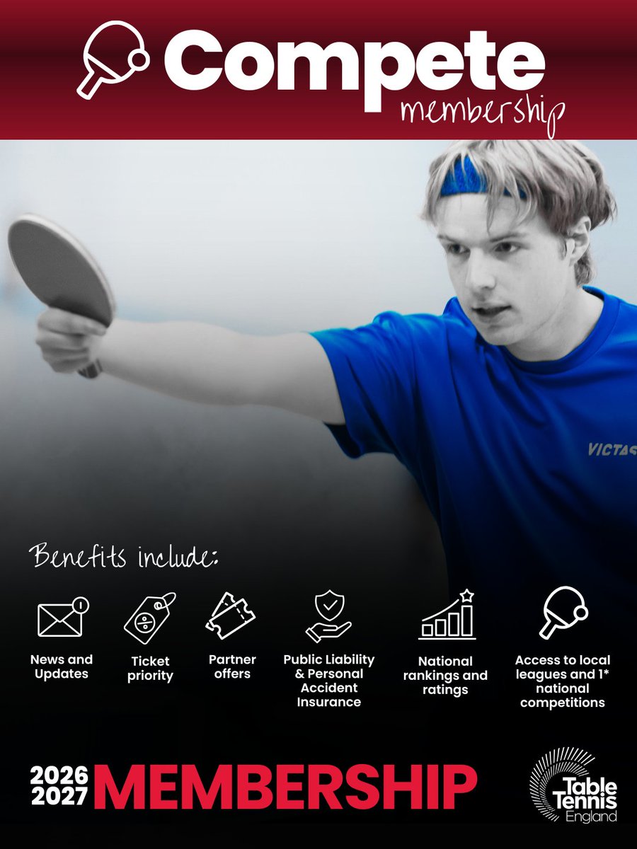 TableTennisENG's tweet photo. At Table Tennis England there is a membership for all 🏓

Renew your membership today to take advantage of member benefits such as discounts with brands, competition access to a wide range of competitions, insurance, priority ticket access, and national rankings 🙌

Find out how you can join the family now 👇
https://t.co/UvBjWdfzEm
