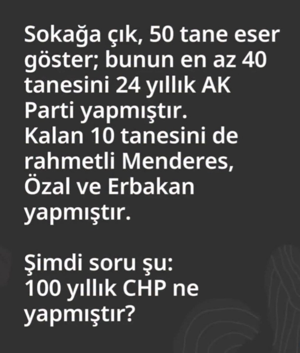 Flz_tkbs_'s tweet photo. SORU / YORUM

CHP'nin bu ülke için hizmeti ne olmuştur ? https://t.co/PzdD0D0GoI